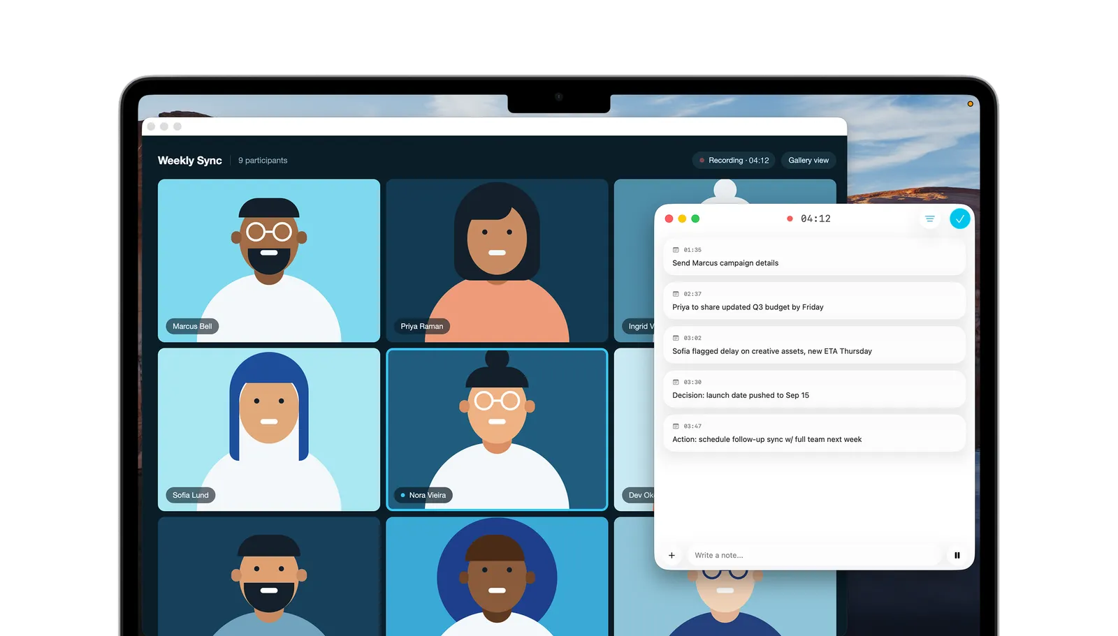 Convoxa on a Mac, capturing notes beside a video call