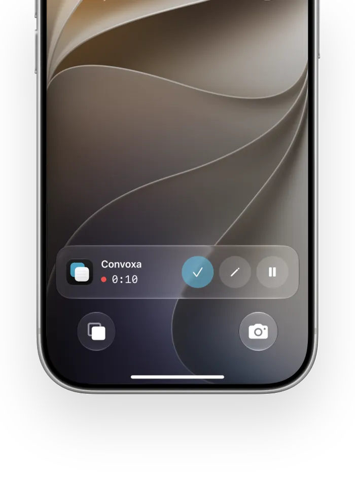 Convoxa recording, controlled from the iPhone Lock Screen